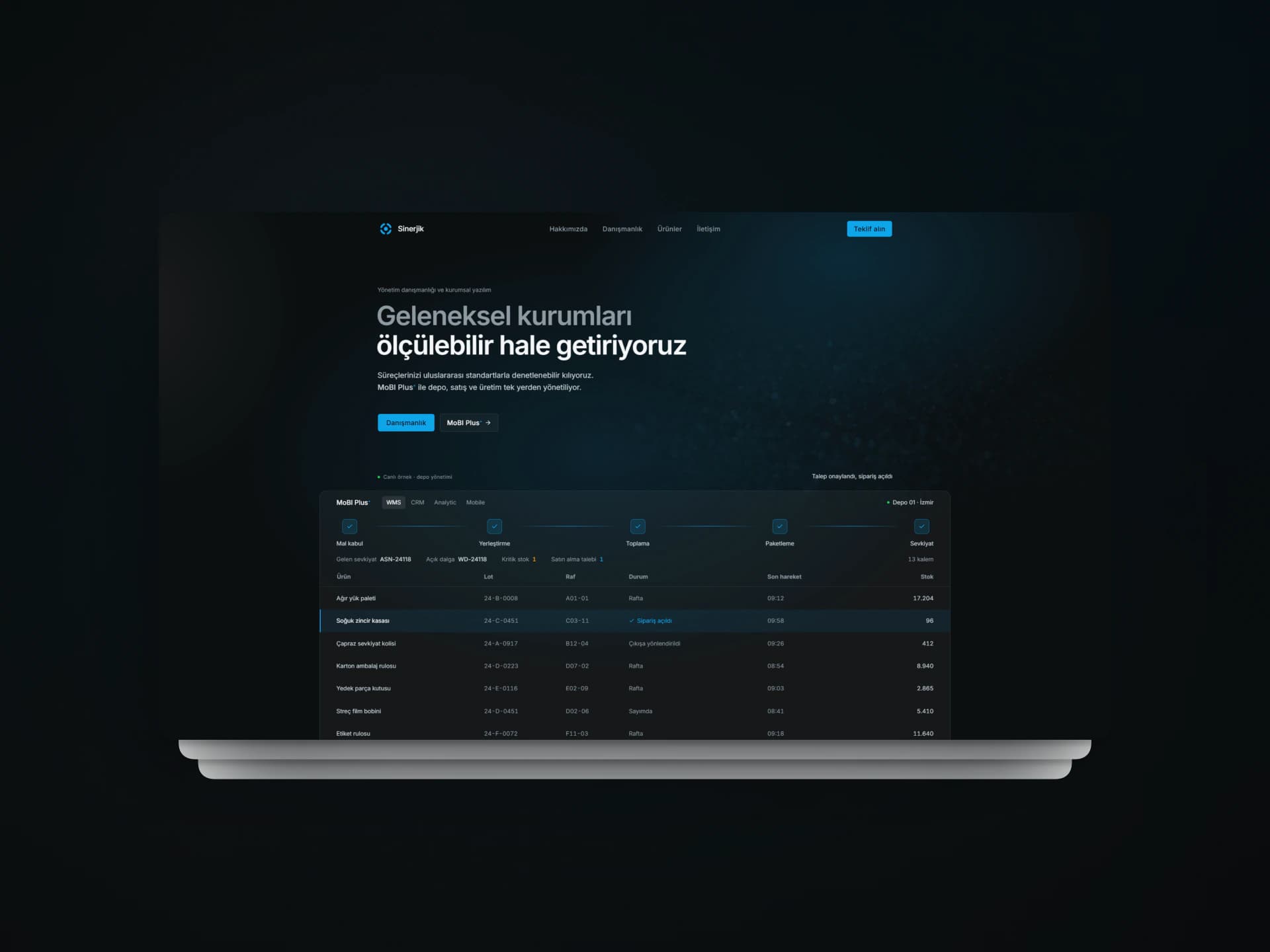 Sinerjik homepage and warehouse demonstration
